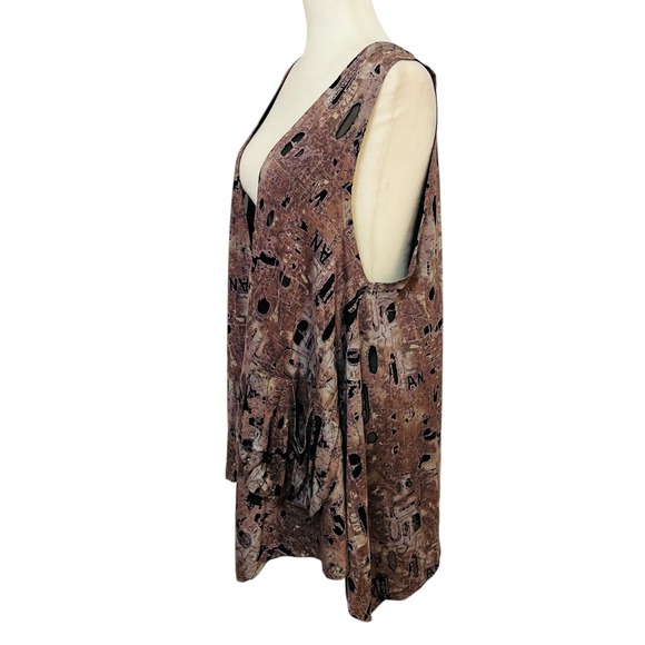 Red Coral Open Front Vest Duster Abstract Print Sleeveless L/XL - Picture 4 of 9